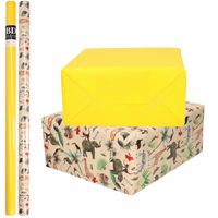 6x Rollen kraft inpakpapier jungle/oerwoud pakket - dieren/geel 200 x 70 cm