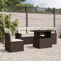 6-delige Loungeset met kussens poly rattan bruin