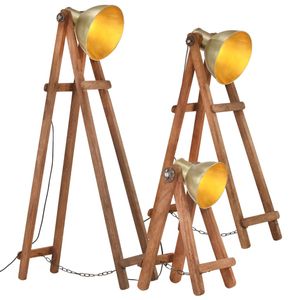 VidaXL Vloerlampen 3 st e27 massief mangohout messingkleurig
