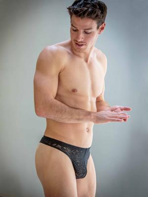 HOM - G-String - Free Cut Lace - zwart, Maat:L