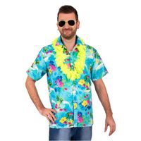 Hawaii shirt/blouse - Verkleedkleding - Heren - Tropische bloemen - blauw