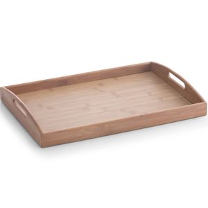 Bruin dienblad rechthoek met hoge rand - bamboe hout - 44 x 30 cm