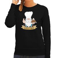 Foute Kersttrui/sweater voor dames - Oliebollen bakker - zwart - Kerst kabouter/gnoom - thumbnail