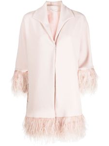 Fely Campo veste en soie à détails de plumes - Rose