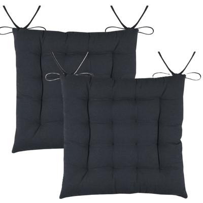 Stof Textile stoelkussens DUO - 2x - antraciet - 38 x 38 x 3.5 cm - touwtjes sluiting