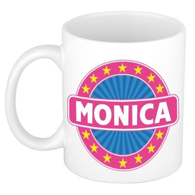 Monica voornaam koffiemok - beker - wit/roze - 300 ml - Cadeau - Dames - Collega - Moederdag Monica voornaam koffiemok - beker - wit/roze - 300 ml - Cadeau - Dames - Collega - Moederdag
