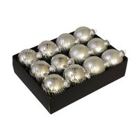 12x stuks luxe glazen gedecoreerde kerstballen zilver 7,5 cm - Kerstbal