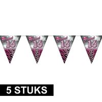 5x stuks leeftijd vlaggenlijnen sweet 16 van 10 meter - thumbnail