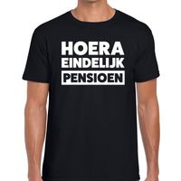 Hoera eindelijk pensioen t-shirt zwart heren - thumbnail