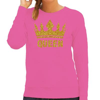 Koningsdag Sweater voor dames - Queen - glitter goud - roze - feestkleding Koningsdag Sweater voor dames - Queen - glitter goud - roze - feestkleding