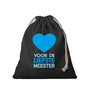 1x Canvas cadeautasje/ bedankt meester tasje Liefste Meester zwart met koord 25 x 30 cm