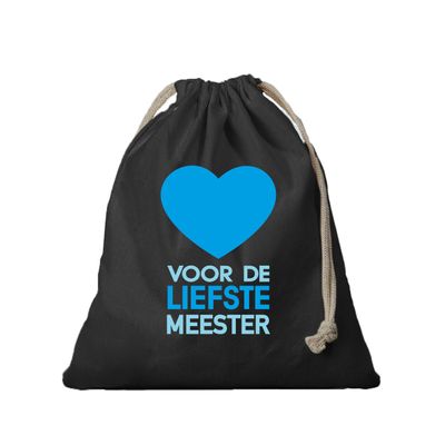 1x Canvas cadeautasje/ bedankt meester tasje Liefste Meester zwart met koord 25 x 30 cm