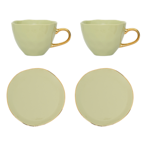 Urban Nature Culture - Good Morning Cup - 2 Cappuccino-/theekoppen en 2 bordjes 17cm Pale Green