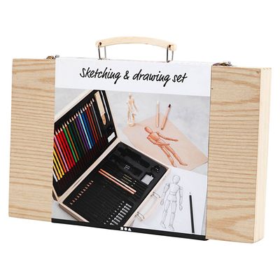 Creativ Company Schets en tekenset in houten koffer