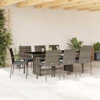 9-delige Tuinset met kussens poly rattan grijs