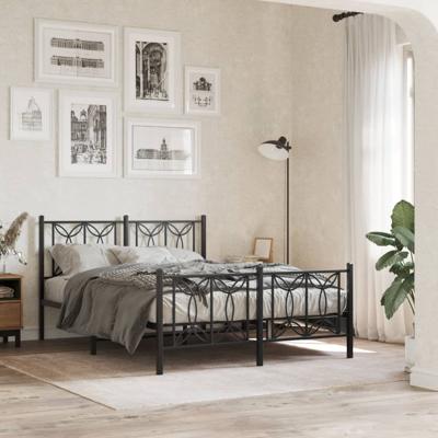 Bedframe met hoofd- en voeteneinde metaal zwart 135x190 cm