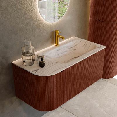 Badmeubel Mondiaz Kurve-Dlux | 95 cm | Meubelkleur Ruby | Wastafelkleur Nata | Solid surface | Wasbak rechter zijde spoelbak | 1 kraangat