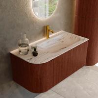 Badmeubel Mondiaz Kurve-Dlux | 95 cm | Meubelkleur Ruby | Wastafelkleur Nata | Solid surface | Wasbak rechter zijde spoelbak | 1 kraangat
