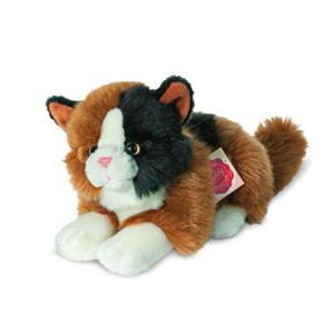 Knuffeldier kat/poes - zachte pluche stof - premium kwaliteit knuffels - bruin/zwart/wit - 20 cm