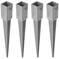 Paalhouders - 8x - staal - verzinkt - 12 x 12 x 90 cm - met punt - paaldragers - paalvoeten