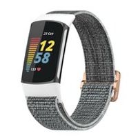 Fitbit Charge 5 & 6 - Elastisch nylon bandje - Wit / grijs - thumbnail