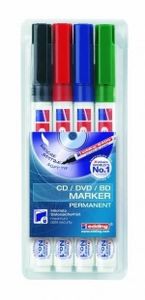 Edding permanent marker CD/DVD/BD 8400, blister van 4 stuks in geassorteerde kleuren