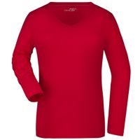 Rood dames v-hals shirt lange mouw XL  - - thumbnail