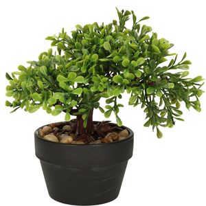 H&S Collection Kunstplant Bonsai boompje in pot - Japans decoratie - 19 cm - Type Olive - Kunstplanten