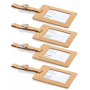 Kofferlabel van eco friendly kurk - 4x - beige - 10 x 6 cm - reiskoffer/handbagage labels - bandje m