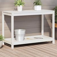 VidaXL Oppottafel met schap 108x50x75 cm massief grenenhout wit