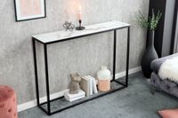 Elegante consoletafel BOUTIQUE 110 cm wit kristalglas met marmeren decor zwart frame - 42170 - thumbnail