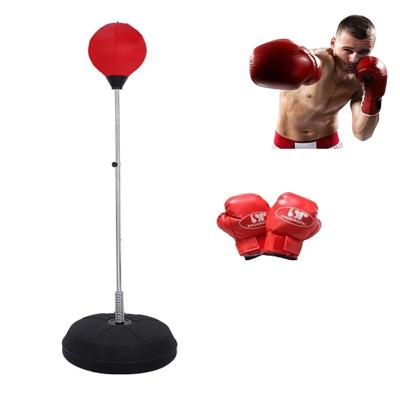Volwassen basisversie hoogte verstelbaar verticaal PU leder vent bal boksen Speed Ball familie fitness apparatuur met handschoenen (rood)