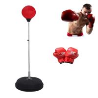 Volwassen basisversie hoogte verstelbaar verticaal PU leder vent bal boksen Speed Ball familie fitness apparatuur met handschoenen (rood)