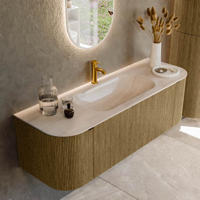 Badmeubel Mondiaz Kurve-Dlux | 140 cm | Meubelkleur Dusk | Wastafelkleur Meli | Solid surface | Wasbak midden spoelbak | 1 kraangat