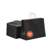 VEVOR Papieren draagtas met handvat Papieren tas 100 stuks 406x152x308mm Zwart VEVOR Papieren draagtas met handvat Papieren tas 100 stuks 406x152x308mm Zwart
