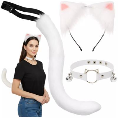 Katten verkleed kostuum - 3-delig - wit - staart, oortjes en halsband Katten verkleed kostuum - 3-delig - wit - staart, oortjes en halsband