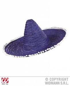 Sombrero paars/blauw 50cm met pompons