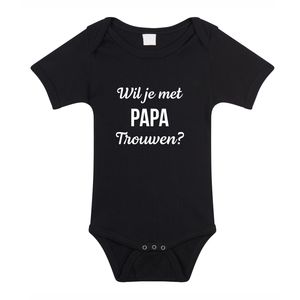 Wil je met papa trouwen huwelijksaanzoek baby rompertje zwart jongens/meisjes