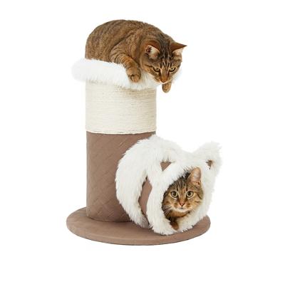 Nobleza Kattenmeubel cilinder met holletje en ligplaats - Wit fluffy - 54 cm