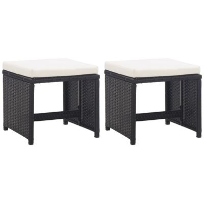 Tuinkrukken 2 st met kussens poly rattan zwart