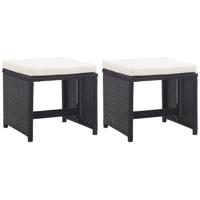 Tuinkrukken 2 st met kussens poly rattan zwart
