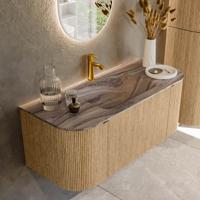 Badmeubel Mondiaz Kurve-Dlux | 110 cm | Meubelkleur Oak | Wastafelkleur Sombra | Solid surface | Wasbak midden spoelbak | 1 kraangat