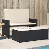 Tuinbank met kussens en voetenbank poly rattan zwart - thumbnail