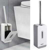 MENGNI zuig muur lange handvat toilet borstel opbergdoos badkamer schoonmaken Kit (grijs)