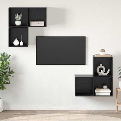 Tv-meubelset 4 pcs Zwart eiken 37 x 37 x 72 cm Bewerkt hout