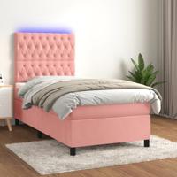 Boxspring met matras en LED fluweel roze 100x200 cm