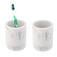 Badkamer tandenborstelhouder - 2x - wit - marmer look - polyresin - 9.5 cm
