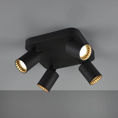 Pago - LED plafondlamp - 4 spots - Draaibaar en dimbaar - GU10 - Kantelbaar - Plafondspot - Voor binnen - Zwart