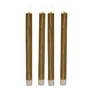 Anna's Collection LED dinerkaarsen - 4x st - goud glimmend - 25 cm - met timer - 3D vlam