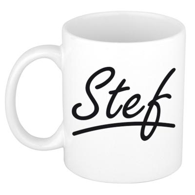 Stef Naam koffiemok - beker - met sierlijke letters - wit - 300 ml - Cadeau - Heren Stef Naam koffiemok - beker - met sierlijke letters - wit - 300 ml - Cadeau - Heren